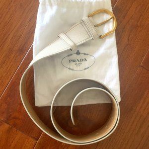 Prada Accessories | Leather Daino Belt, Ivory Size 16 (44"L x 0.1"W x 1.6"H